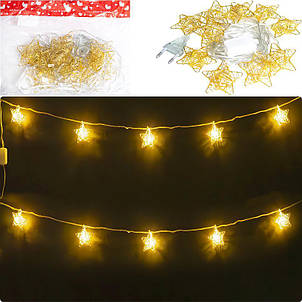 Гирлянда електрична LED 10шт. Зірка золото 2м. RJ-13, фото 1