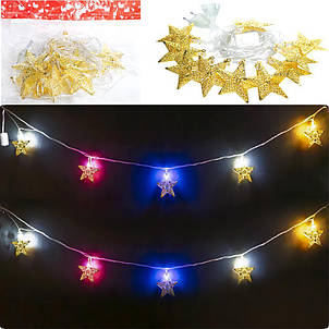 Гирлянда електрична LED 10шт. Зірка золото 2м. RJ-14, фото 1