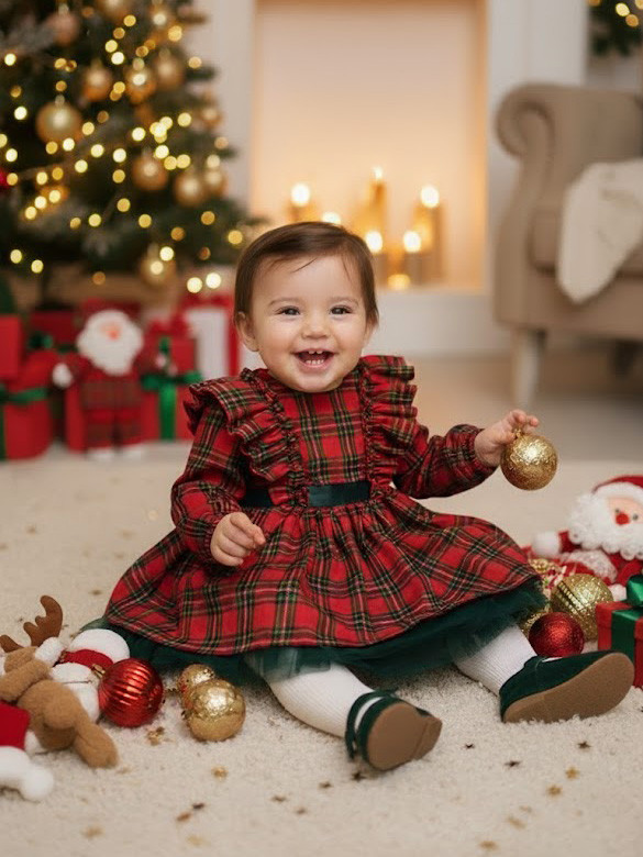 Новорічне червоне картате плаття для дівчаток (розміри 80, 86, 92), фото 1