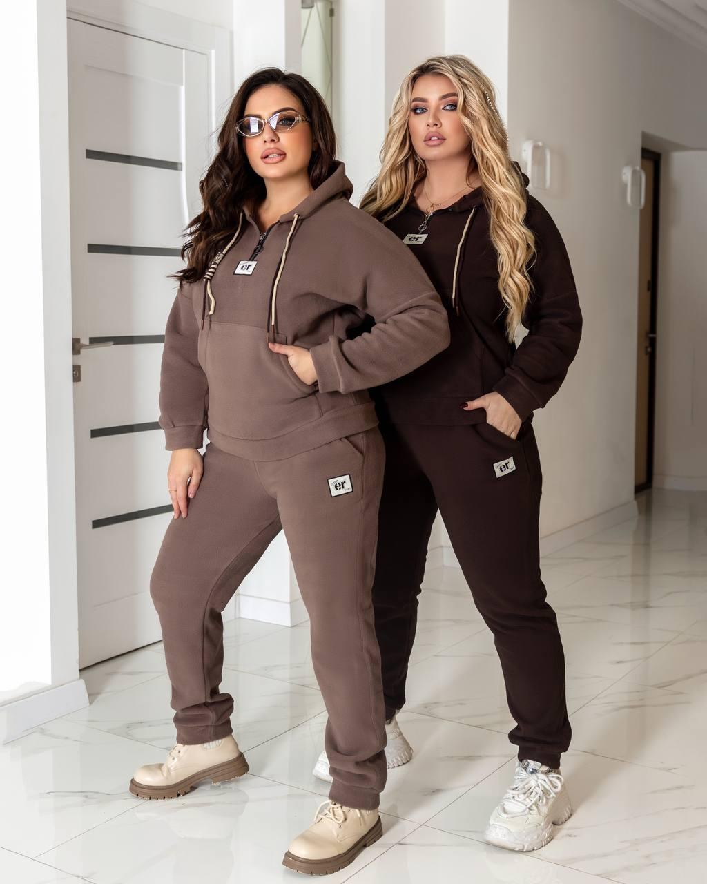 Спортивний костюм двійка з двостороннього полар-флісу Модель: 774-944 Колір: коричневий, чорний, графіт, капучино, фото 1
