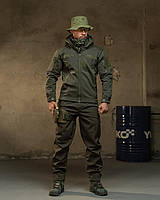 Демісезонний тактичний костюм олива на флісі, Водовідштовхувальний військовий костюм softshell олива, ewy bka smt