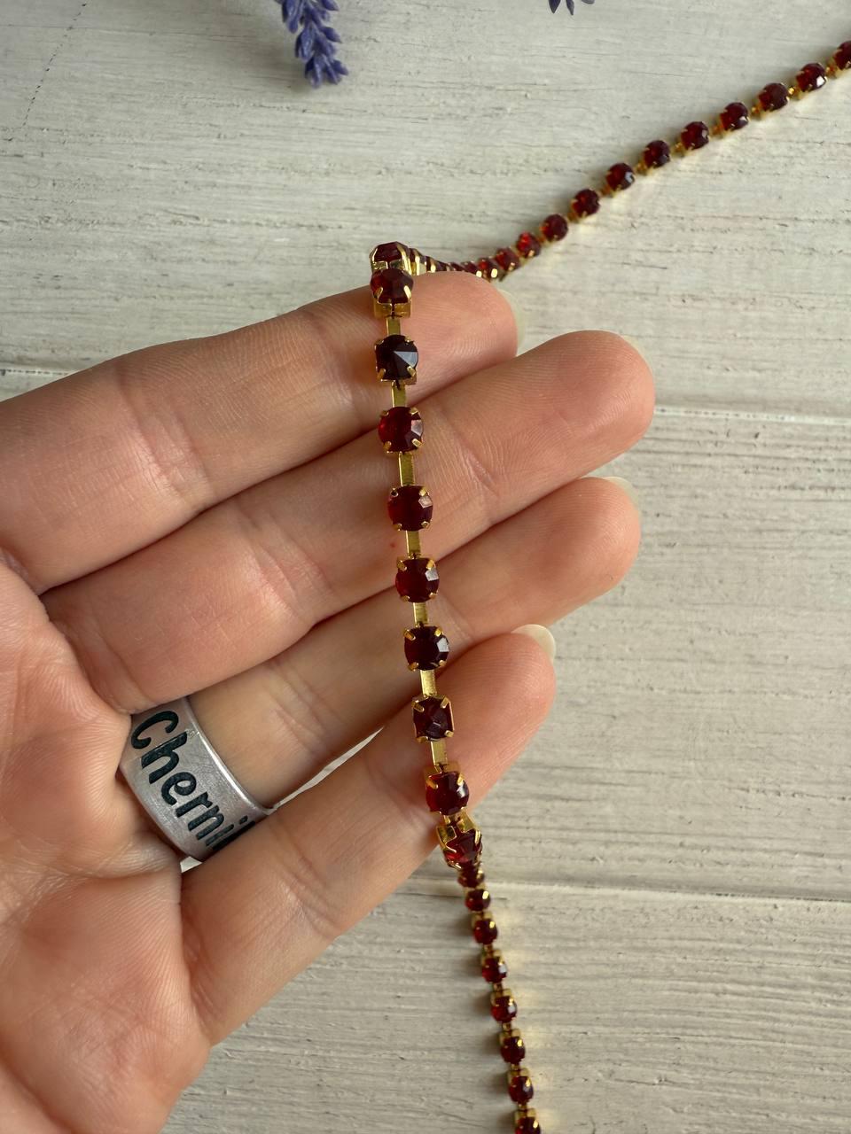 Стразовий ланцюжок 4  мм , бордо 1 метр