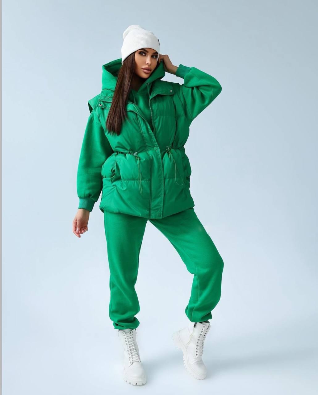 Костюм трійка з жилеткою на сінтепоні Модель: 1422-035 Колір: чорний, бежевий, зелений, блакитний, фото 1