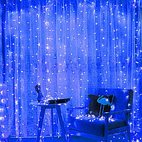 Гірлянда штора від мережі, 3х2м, 240LED, Синій/Гірлянда водоспад на вікно/ Новорічна гірлянда