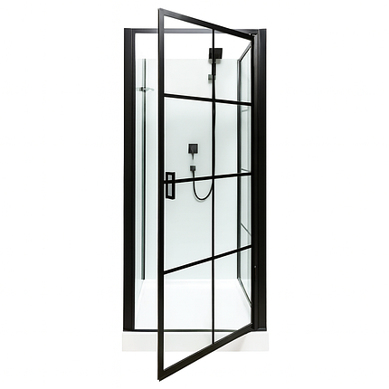 Душовий бокс Vivia Agata 9900 NEW 90x90x207 см на низькому піддоні чорний прозоре скло розпашні двері, фото 1