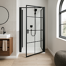 Душовий бокс Vivia Agata 9900 NEW 90x90x207 см на низькому піддоні чорний прозоре скло розпашні двері, фото 2