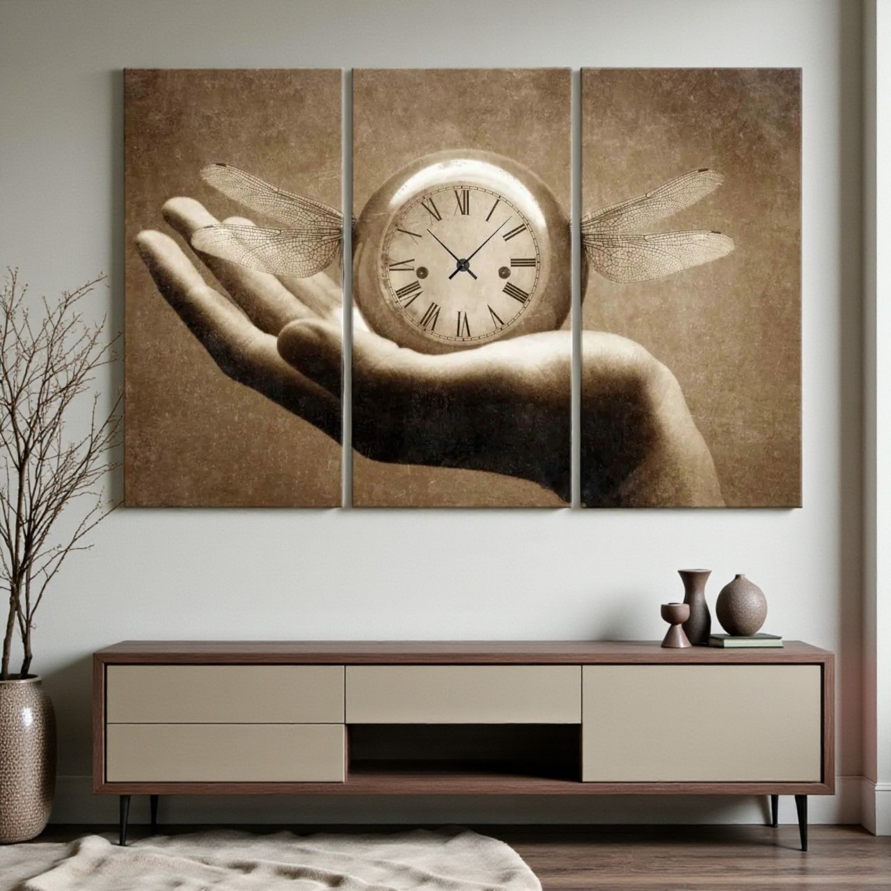 Модульна картина годинник Рука з вінтажним годинником Безшумний механізм Стильний настінний декор 90х60см з 3х частин, фото 1