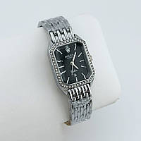 Годинник жіночий наручний прямокутний з камінням, срібло з чорним циферблатом ( код: IBW921SB )