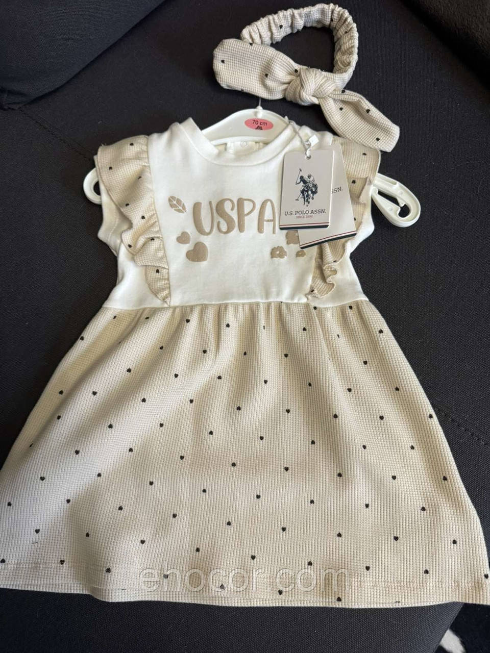 Комплект Сукня + повʼязка u.s.polo  9-12 місяців (70-74см зріст), фото 1