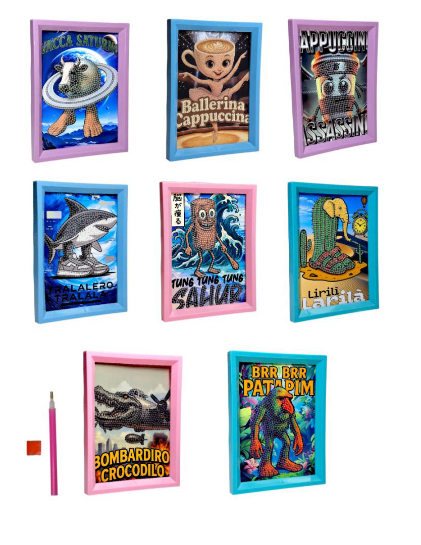 Ігровий набір 8шт Алмазних Мозаїк Мемних Героїв Італійські Меми Брейнрот "Тун Тун Тун Сахур, Тралалело-Тралала"  328-8, фото 1