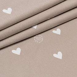 Фланель "Сердечка білі" на бежевому, ширина 240 см