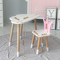 Меблі в дитячу стіл та стілець, столик хмаринка 46х70х40 і стільчик корона 26.5х26х25, білий, фото 10