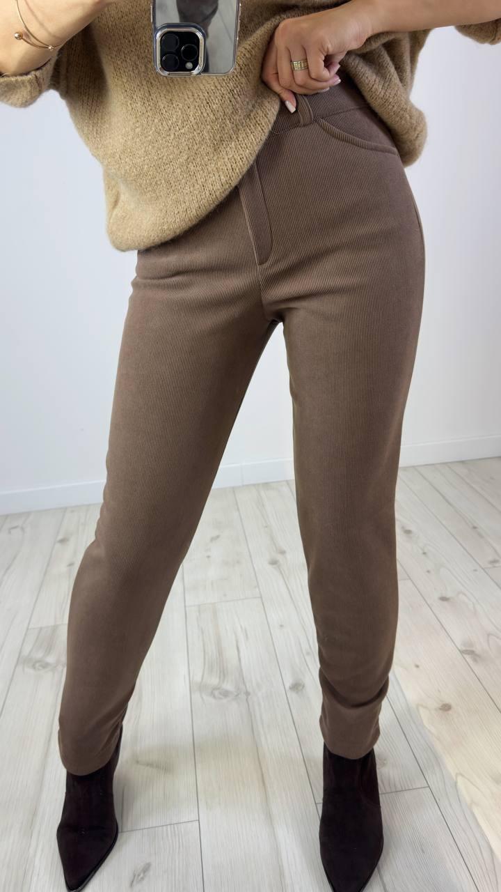 Кавові теплі жіночі вельветові штани на флісі, фото 1
