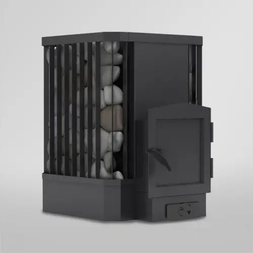 Піч сталева для лазні Ребро VESUVI 15 м³ без виносу, дверцята 315×315 без скла, фото 1