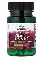 Вітамін Д3 і K2 підвищеної сили, Swanson, 5000 МО і 100 мкг, 60 веганських капсул