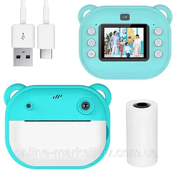 Дитячий фотоапарат моментального друку + рулон термопаперу, Зелений / Цифровий фотоапарат миттєвого друку