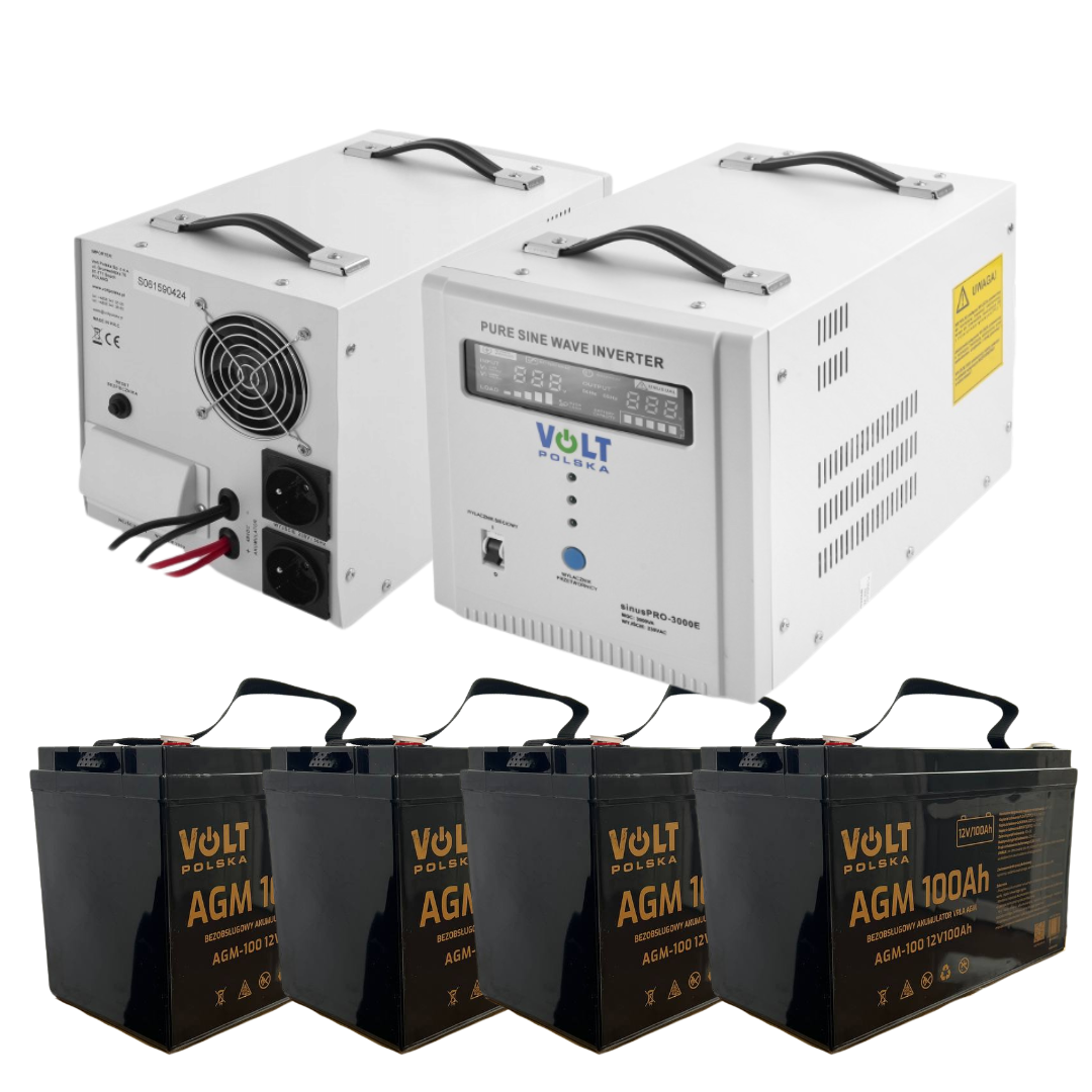 Система безперебійного живлення Volt Polska SINUS PRO 3000 E + 4 Акумулятора AGM Volt Polska 100 Ah для котлів і насосів, фото 1