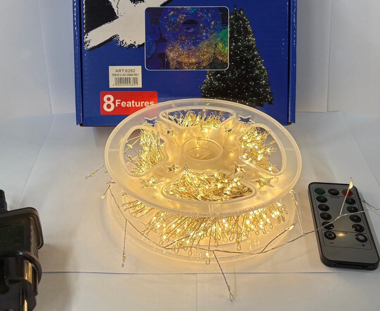 Гірлянда Мішура срібний провід 220В пульт ДК 8 режимів 30м 900LED (теплий білий) S-LINE-30M900-WW-1 50шт 6282, фото 1