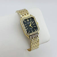 Годинник жіночий наручний прямокутний з камінням, золото з чорним циферблатом ( код: IBW921YB )