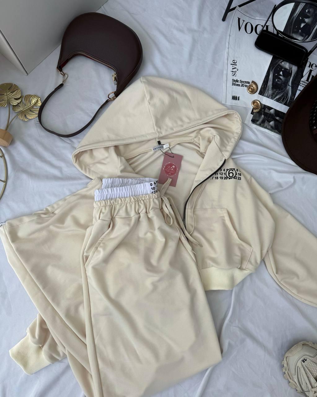 Прогулянковий спортивний костюм з накаткою Модель: 1530-262 Колір: рожевий, сірий меланж, вершкове масло, фото 1