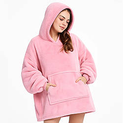Плед-худі з капюшоном 3в1 HUGGLE HOODIE, Рожевий / Плед з рукавами та капюшоном / Ковдра-толстовка флісова
