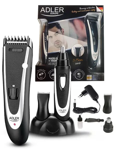 Машинка для стрижки та тример Adler AD 2822, 24 рівні, акумулятор + мережа, нержавіюча сталь, фото 1