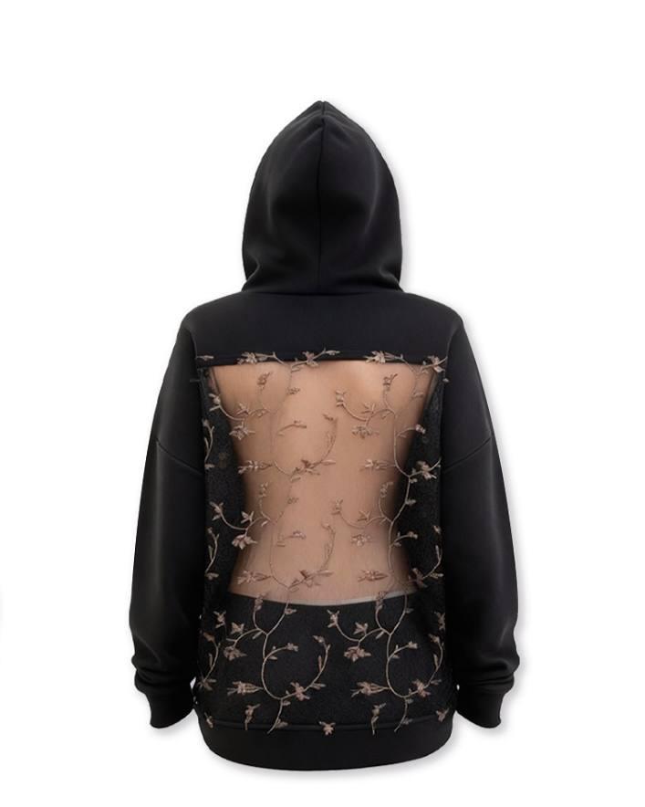 Зіп-худі з прозорою спинкою в квіточки Модель: 1530-279 Колір: чорний, фото 1