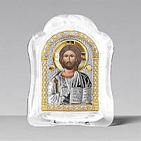 Ікона срібна 6,8х8,76 см. в муранському склі  арковой формы. Спаситель. MSA-1/001G/B.
