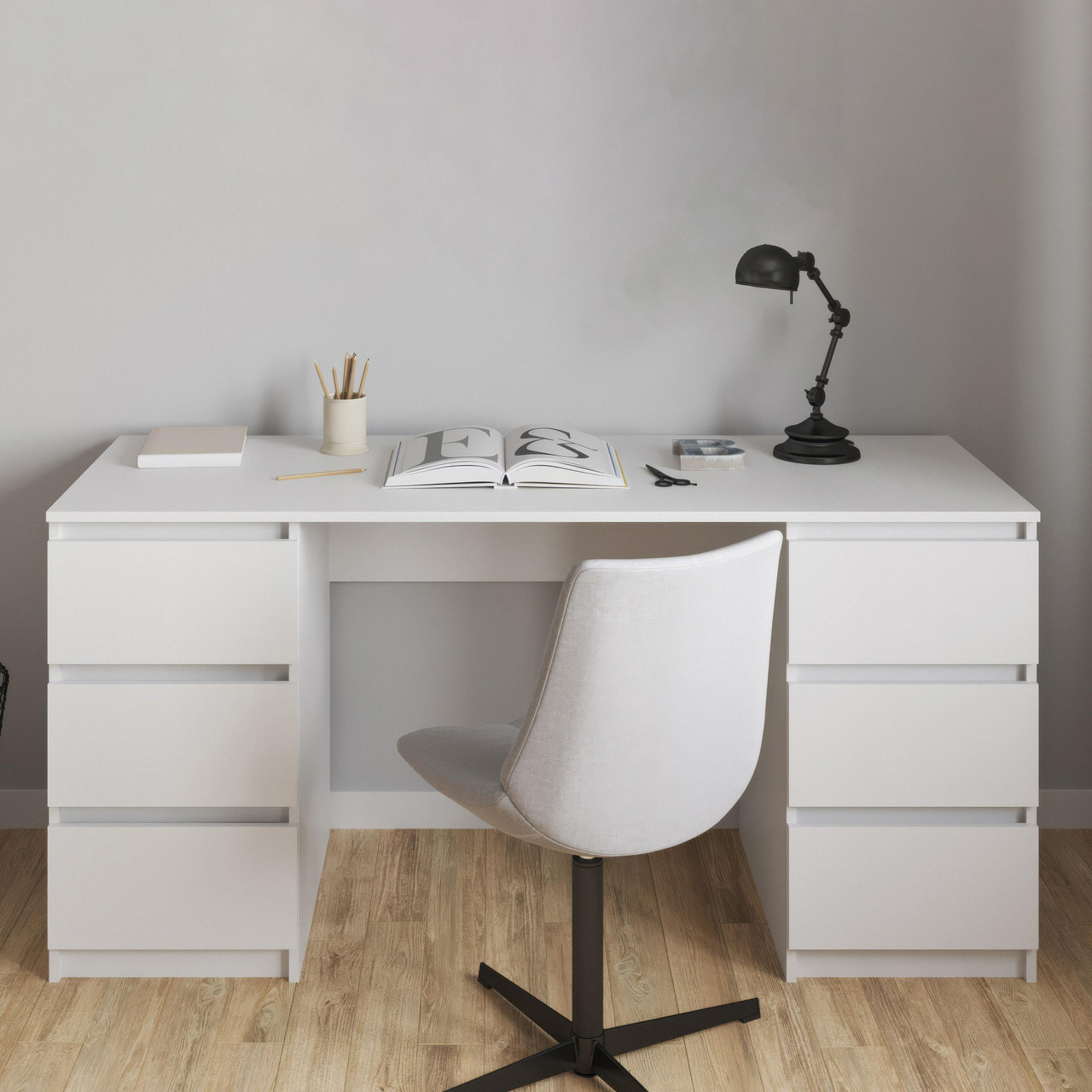 Стіл двотумбовий із 6 висувними шухлядами з ДСП Стіл комп’ютерний для вчителя Робочий стіл для ноутбука, фото 1