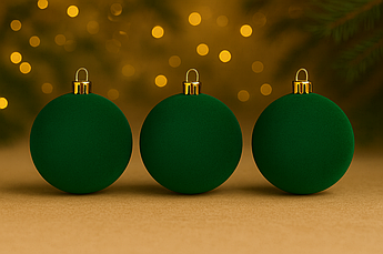 Ялинкові кульки оксамитові гладкі | набір 6 шт | діаметр 8 см | круглі новорічні іграшки | 8 різновидів кольору Смарагдовий