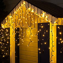 Гірлянда Бахрома вулична 50м 840LED, від мережі, чорна нитка, жовтий