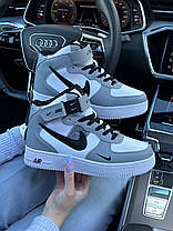 Чоловічі зимові кросівки Nike Air Force 1 LV8 High Gray White Winter Fur Найк Форс високі сірі білі шкіра хутро, фото 5