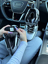 Чоловічі зимові кросівки Nike Air Force 1 LV8 High Gray White Winter Fur Найк Форс високі сірі білі шкіра хутро, фото 3