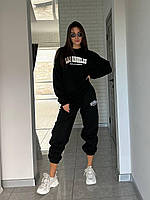 Теплий костюм Оверсайз жіночий худі без капюшона з написом і штани тринитка на флісі 42-46 48-50