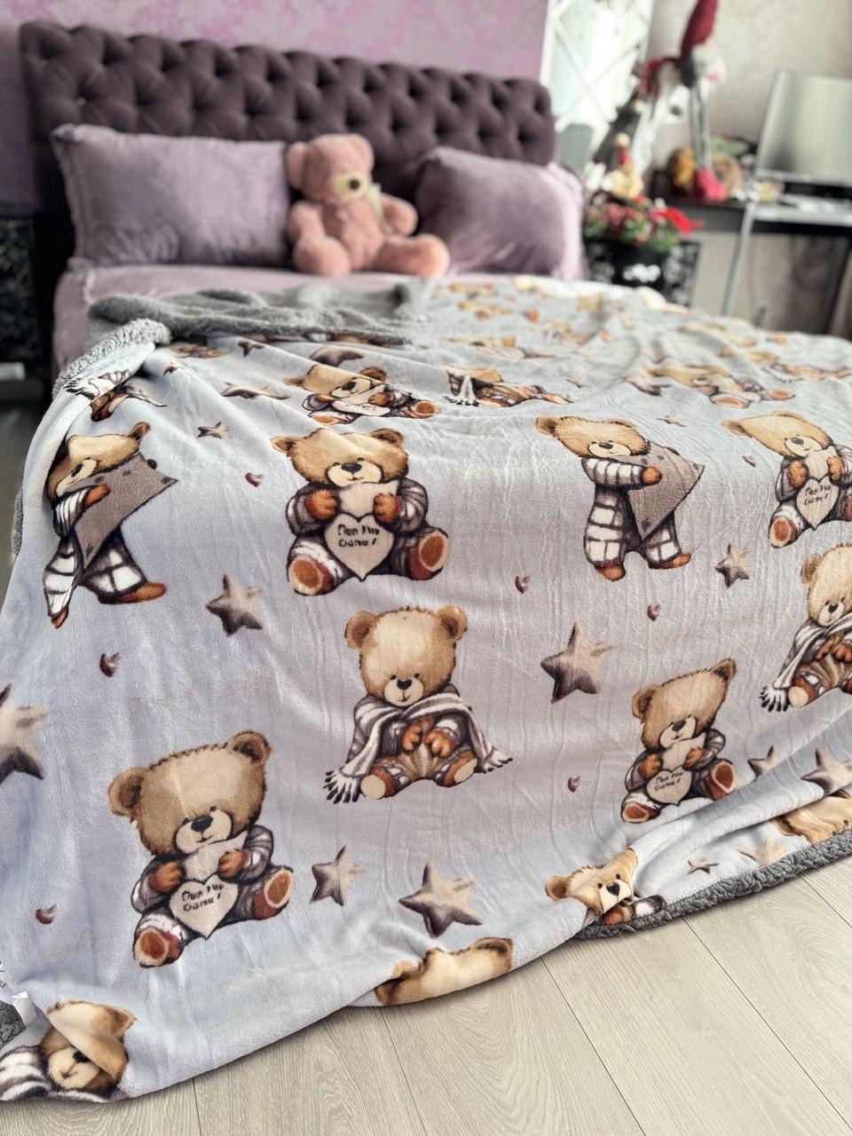 Теплий і пухнастий плед на овчині з Тедді 150*210см, фото 1