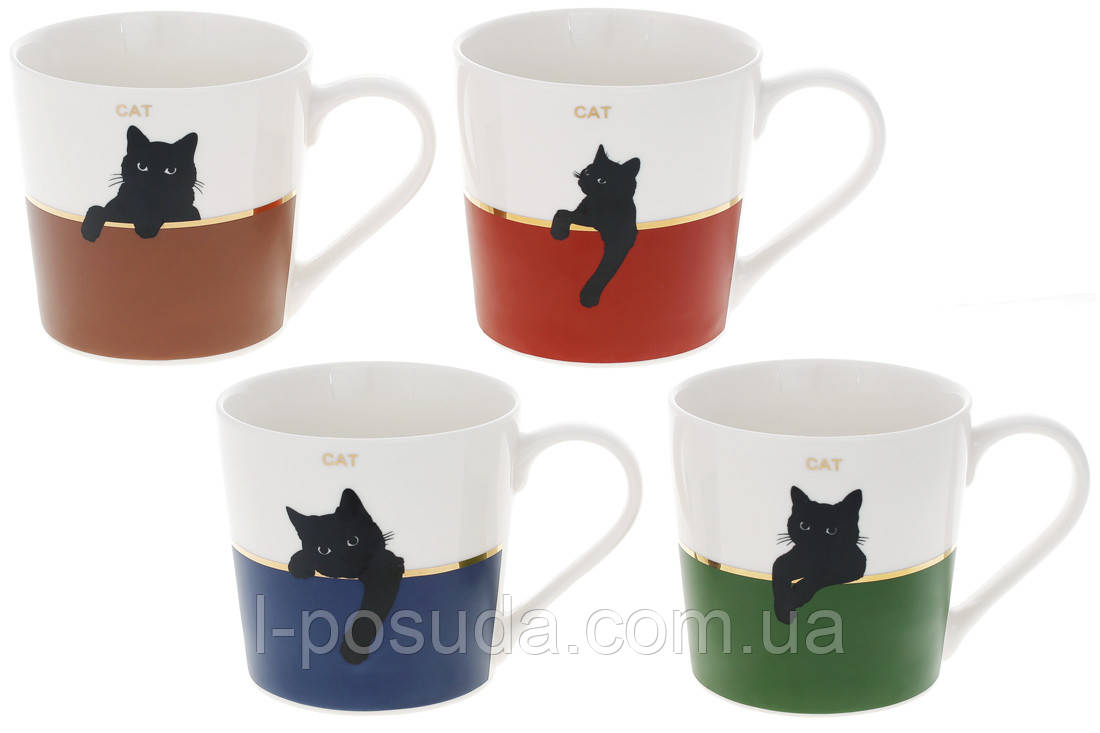 Кружка з чорним котом 350 мл, порцеляна, 12 шт упаковка, фото 1