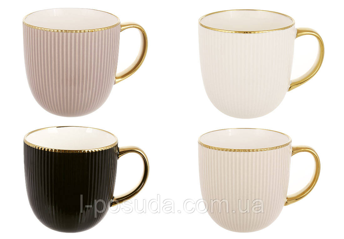 Кружка порцелянова 400 мл із золотою окантовкою (комплект 4 шт), фото 1