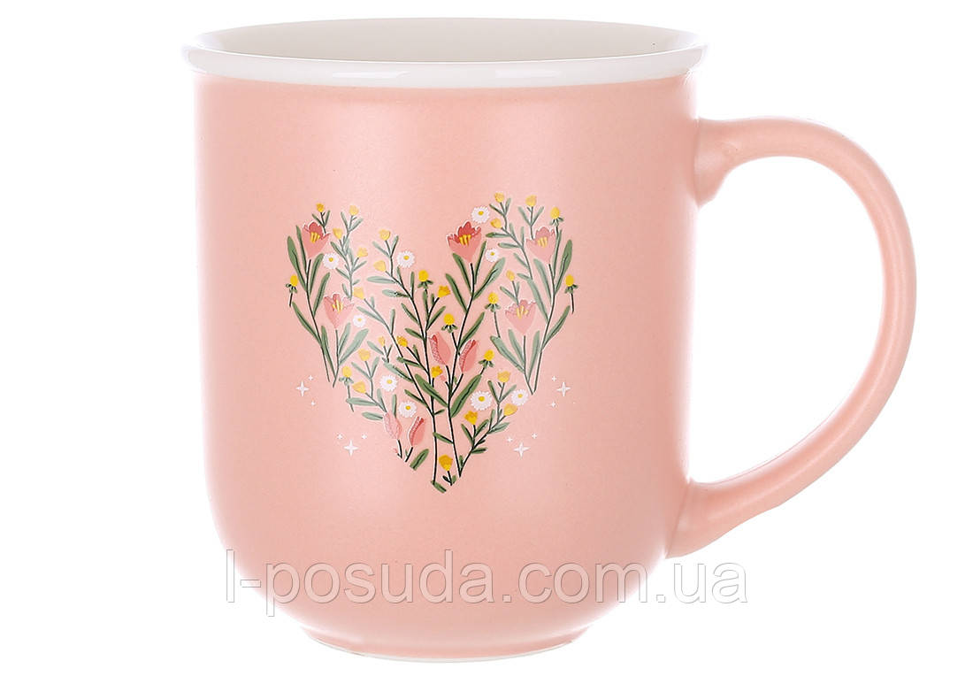 Рожева порцелянова чашка Серце 400 мл (6 шт), фото 1