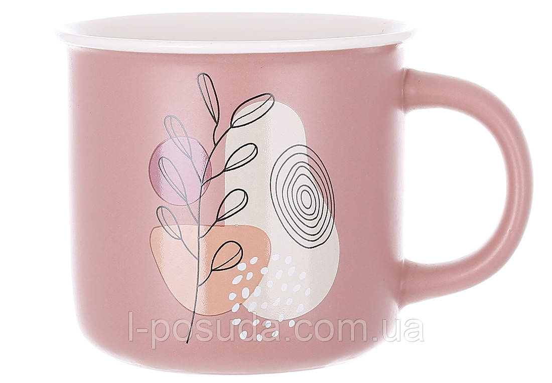 Рожевий порцеляновий кухоль Leaf 370 мл ( набір 6 шт), фото 1