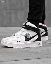 Чоловічі зимові кросівки Nike Air Force 1 LV8 High White black Winter Fur Найк Форс ЛВ8 білі чорні високі шкіра хутро, фото 4