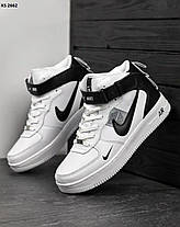 Чоловічі зимові кросівки Nike Air Force 1 LV8 High White black Winter Fur Найк Форс ЛВ8 білі чорні високі шкіра хутро, фото 3