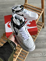 Чоловічі зимові кросівки Nike Air Force 1 LV8 High White black Winter Fur Найк Форс ЛВ8 білі чорні високі шкіра хутро, фото 5