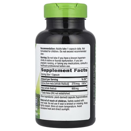 Nature's Way Kelp 600 mg 100 Veg Caps (ламінарія, йод), фото 2