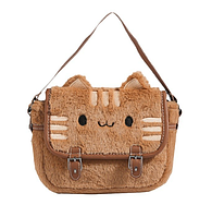 Сумка месенджер Котик плюшева жіноча на ремінці через плече підліткова кіт Пушин 20X5X17 руда