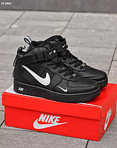 Зимові кросівки Nike Air Force 1 LV8 High Black Winter Fur Найк Форс ЛВ8 чорні високі шкіра хутро чоловічі, фото 4