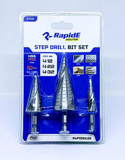 Набір східчастих свердел RapidE HSS PRO 3pcs (4-12mm,4-22mm,4-32mm) R7206