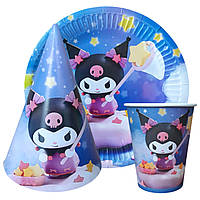 Набір тематичной посуди "Куромi Зiрки". Тарілки: 10шт. Стаканов: 10шт. Ковпаків: 10шт.