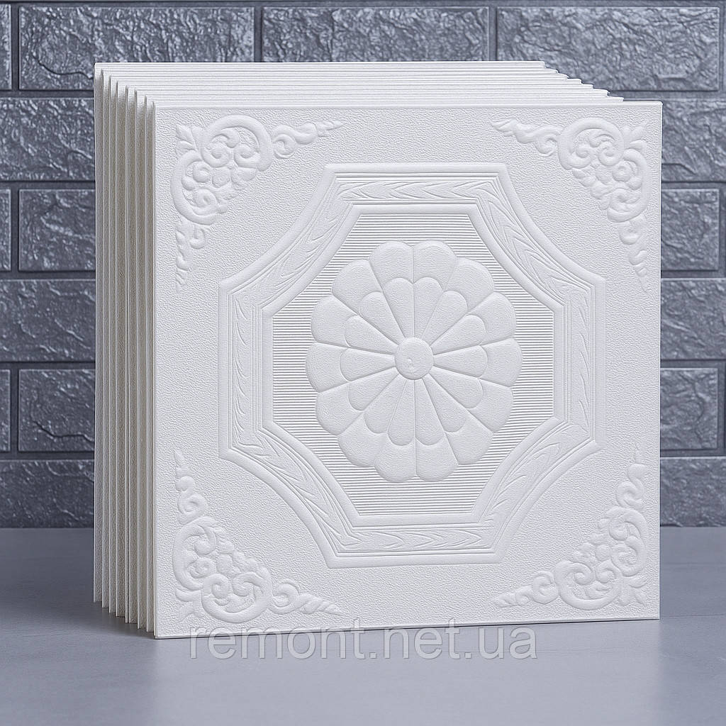 3D самоклеючі панелі для стін і стелі 35×35 см, «Квітка» з спіненого поліпропілену, білі, фото 1