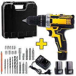 Акумуляторний шуруповерт 12 В з двома батареями в кейсі з підсвічуванням Жовтий