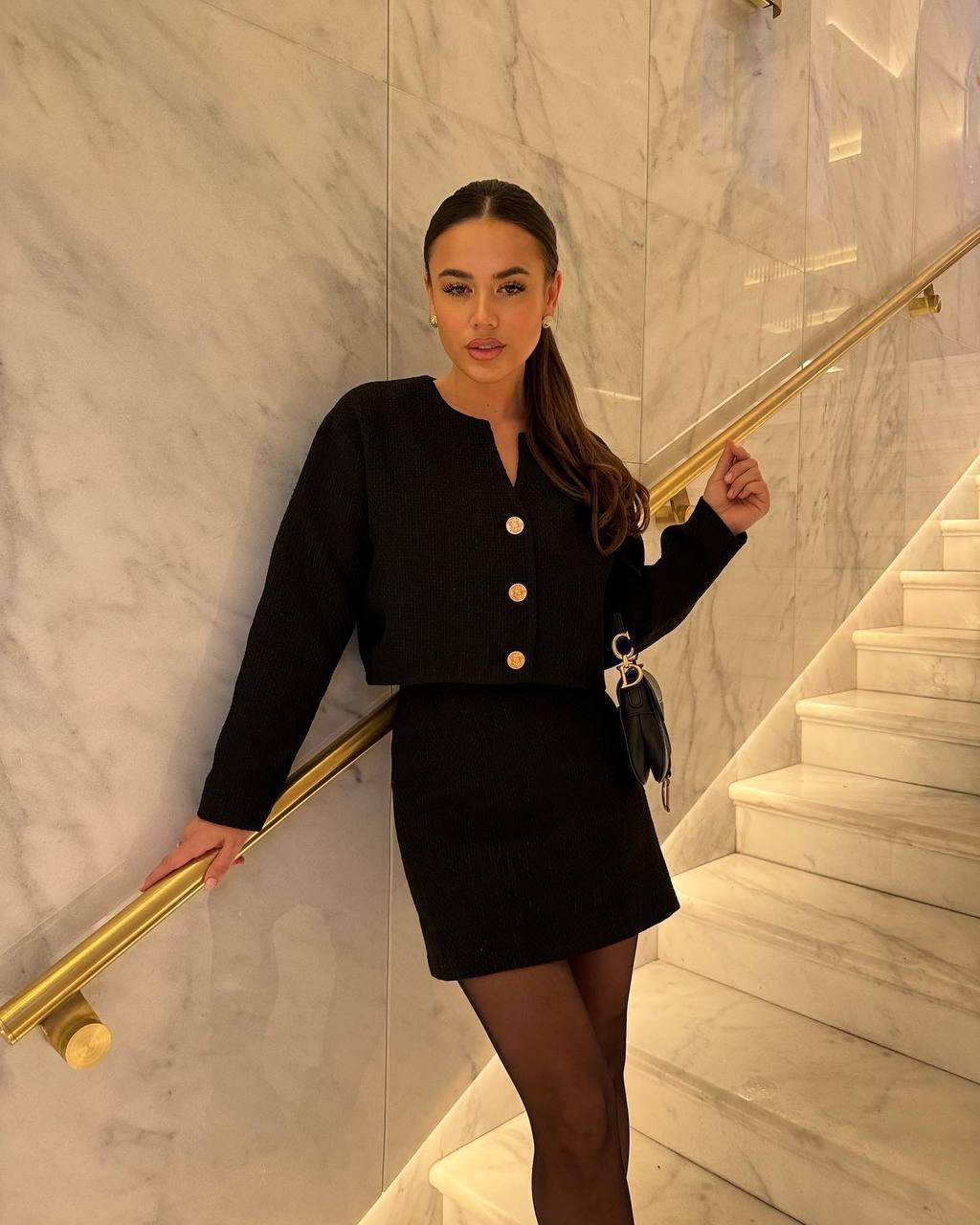 Костюм (жакет + спідниця) з турецького твіду Модель: 1511-1533 Колір: чорний, фото 1